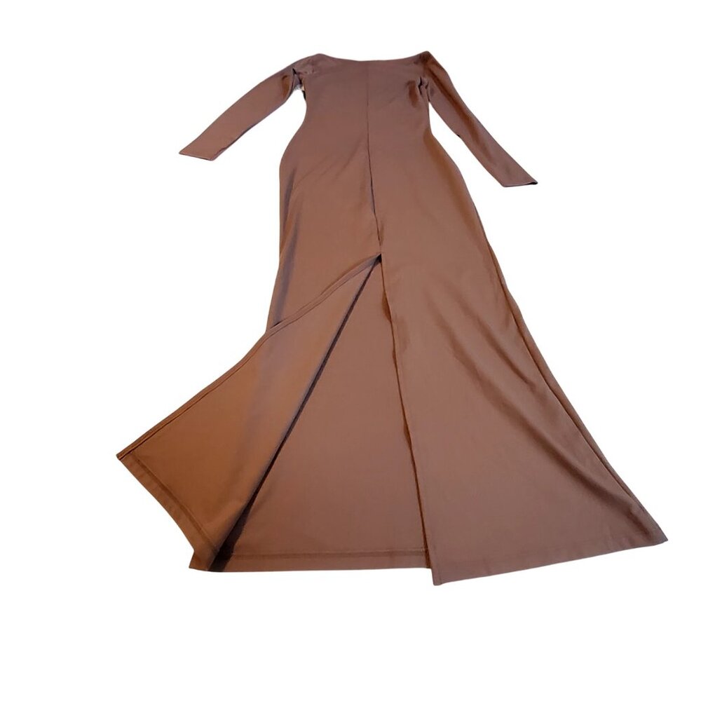 Wild Fable Long Sleeve Bodycon Maxi Dress In Brown With Back Slit detail Size M - Picture 3 of 13